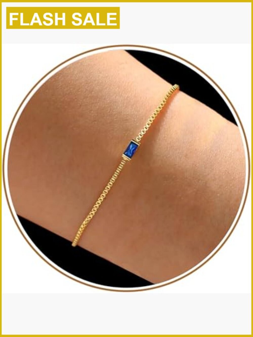 Dainty Link Birthstone Bracelet 14K Gold Plated Lobster Claw